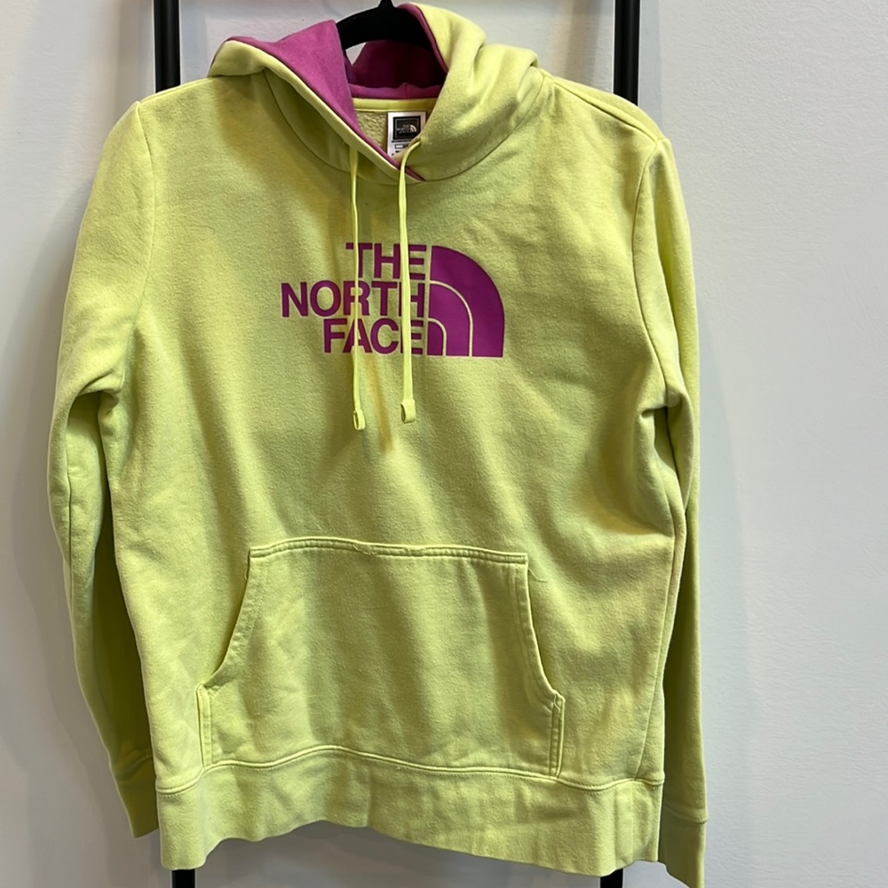 The North Face Neon Green Half Dome Hoodie Women Pullover Size M Long Sleeve